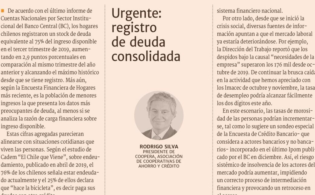 Columna de nuestro Presidente, Rodrigo Silva en Diario Financiero: Urgente: registro de deuda consolidada